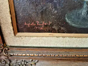 Niet of onleesbaar gesigneerd - Begin 20e eeuw naïef geschilderd olieverf "pioenrozen in glas" gesigneerd kopen? Bied vanaf 1!