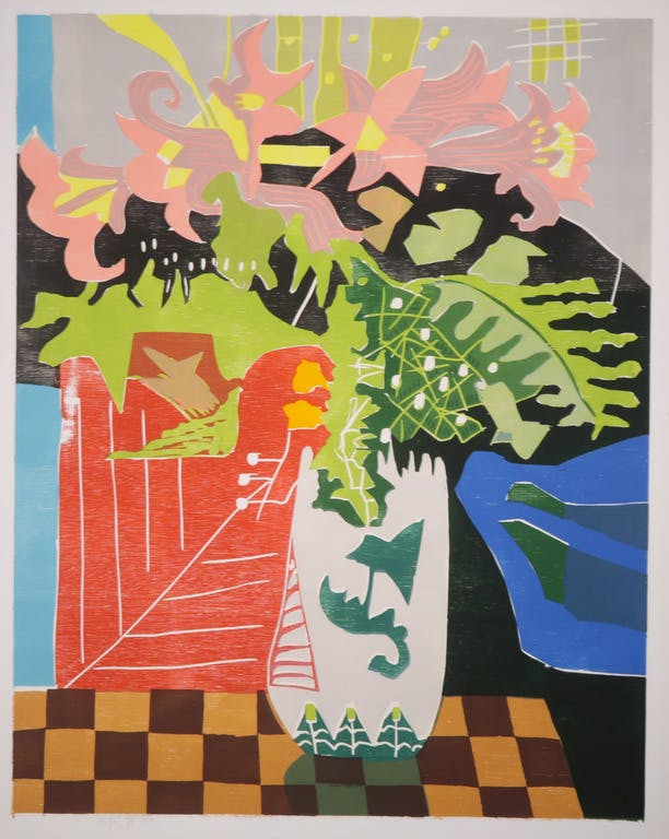 Vincent van Ojen - Vincent van Ojen: Houtsnede, Bloemstilleven verkocht voor € 80!