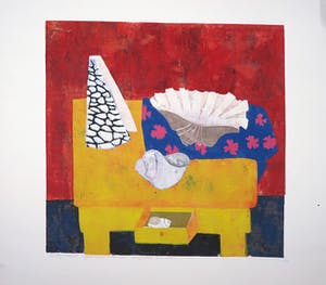 Betty Scheer - Linosnede, Gele tafel met lade kopen? Bied vanaf 40!