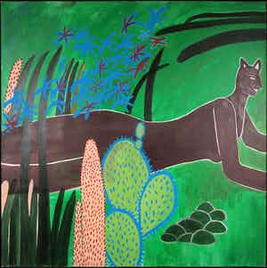 Niet of onleesbaar gesigneerd - Olieverf op doek, Landschap met sfinx (Zeer groot) verkocht voor € 10!