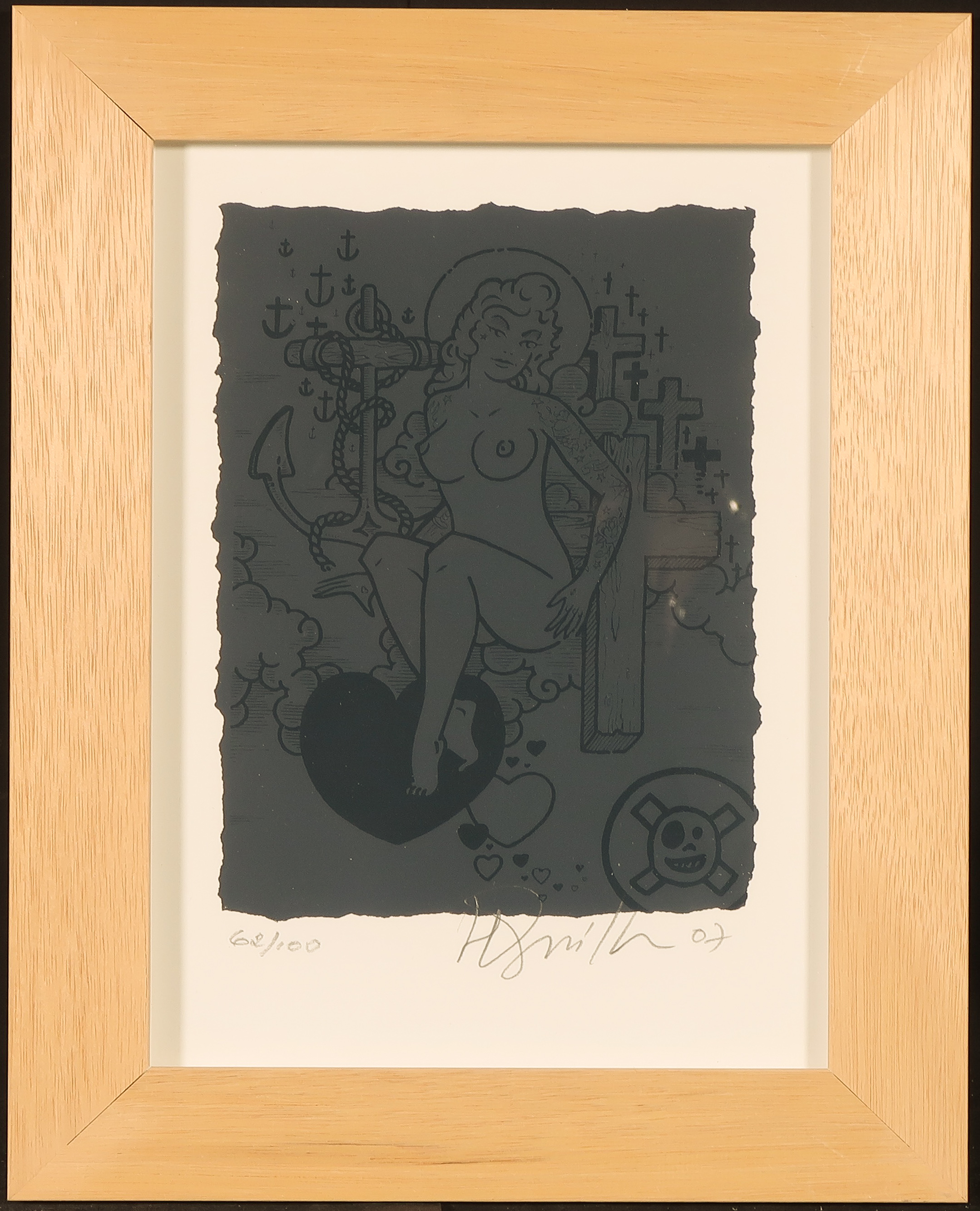 Henk Schiffmacher - Zeefdruk, Geloof hoop en liefde - Ingelijst verkocht voor € 40!