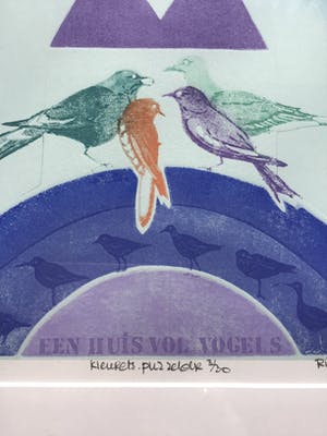 Ries Kleijnen - Ets aquatint, Een huis vol vogels, gesigneerd en ingelijst kopen? Bied vanaf 85!