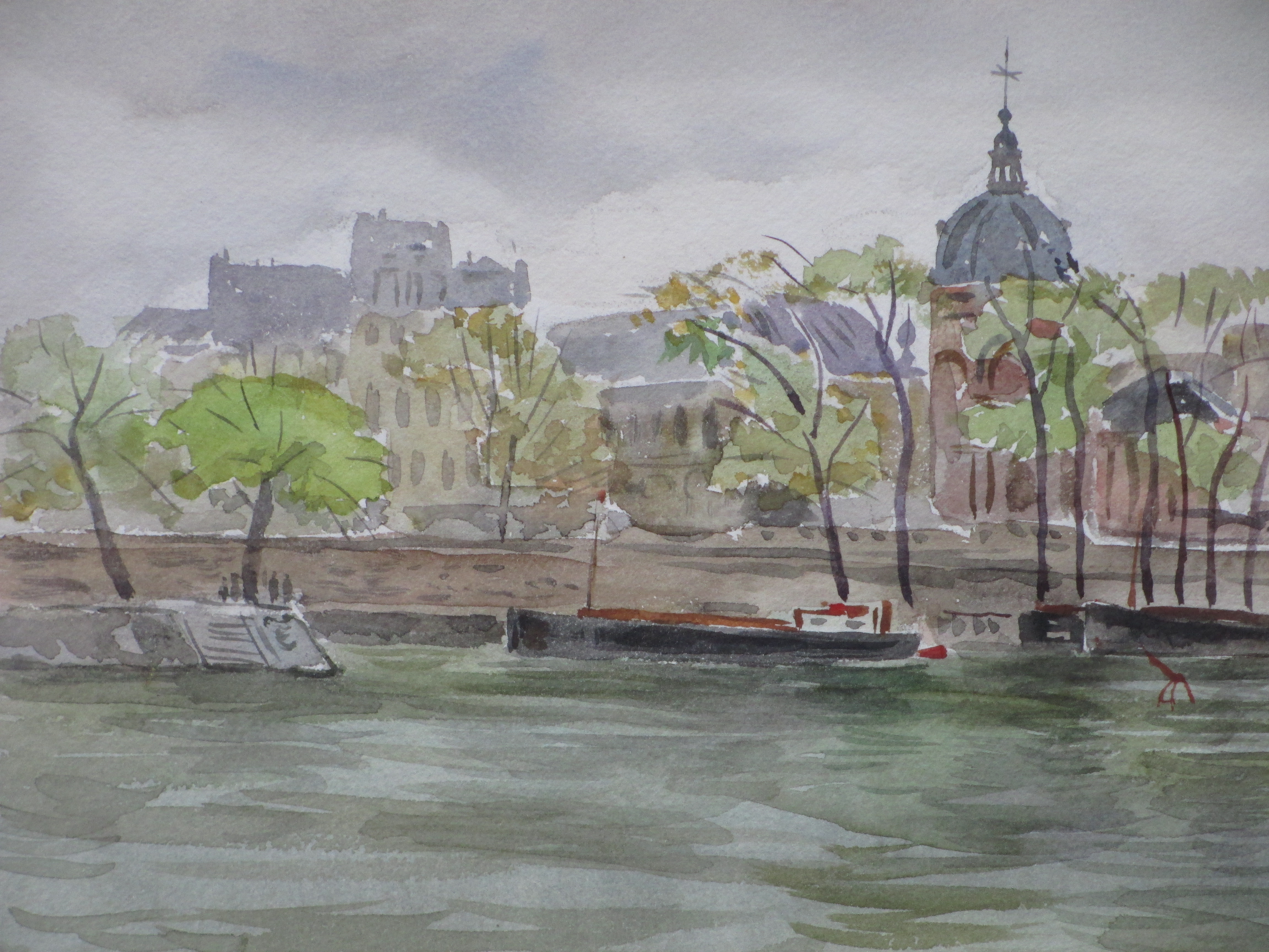 Han Krug - Parijs vanaf de Seine - Aquarel kopen? Bied vanaf 35!