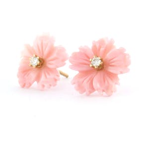 18k rosé gouden oorknoppen met roze agaath en diamant 0.08 ct - G/H - VS/SI kopen? Bied vanaf 160!