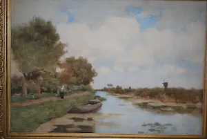 Jan Hendrik Weissenbruch - [toegeschreven] - Hollands landschap - grote aquarel kopen? Bied vanaf 150!