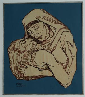 Klaas Pijlman - Pentekening , “Piëta” – ingelijst - 1976 kopen? Bied vanaf 35!