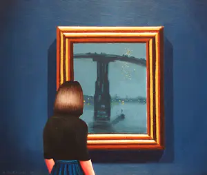 Gerard Boersma - Nocturne: Blue And Gold (Vrouw genietend van schilderij James McNeill Whistler) kopen? Bied vanaf 400!