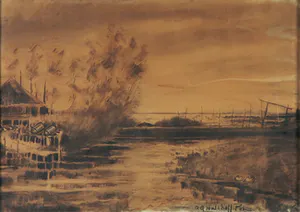 Albertus Gerhard Hulshoff Pol - Houtskool op papier, Hollands landschap - Ingelijst kopen? Bied vanaf 1!