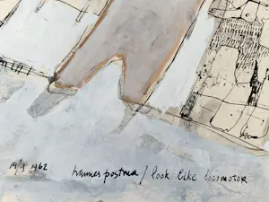 Hannes Postma - Grote in 1962 gemaakte surrealistische gem. techniek "looks like locomotor" kopen? Bied vanaf 87!