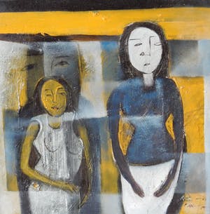 Niet of onleesbaar gesigneerd - Gestileerde figuren - 2 schilderijen kopen? Bied vanaf 1!