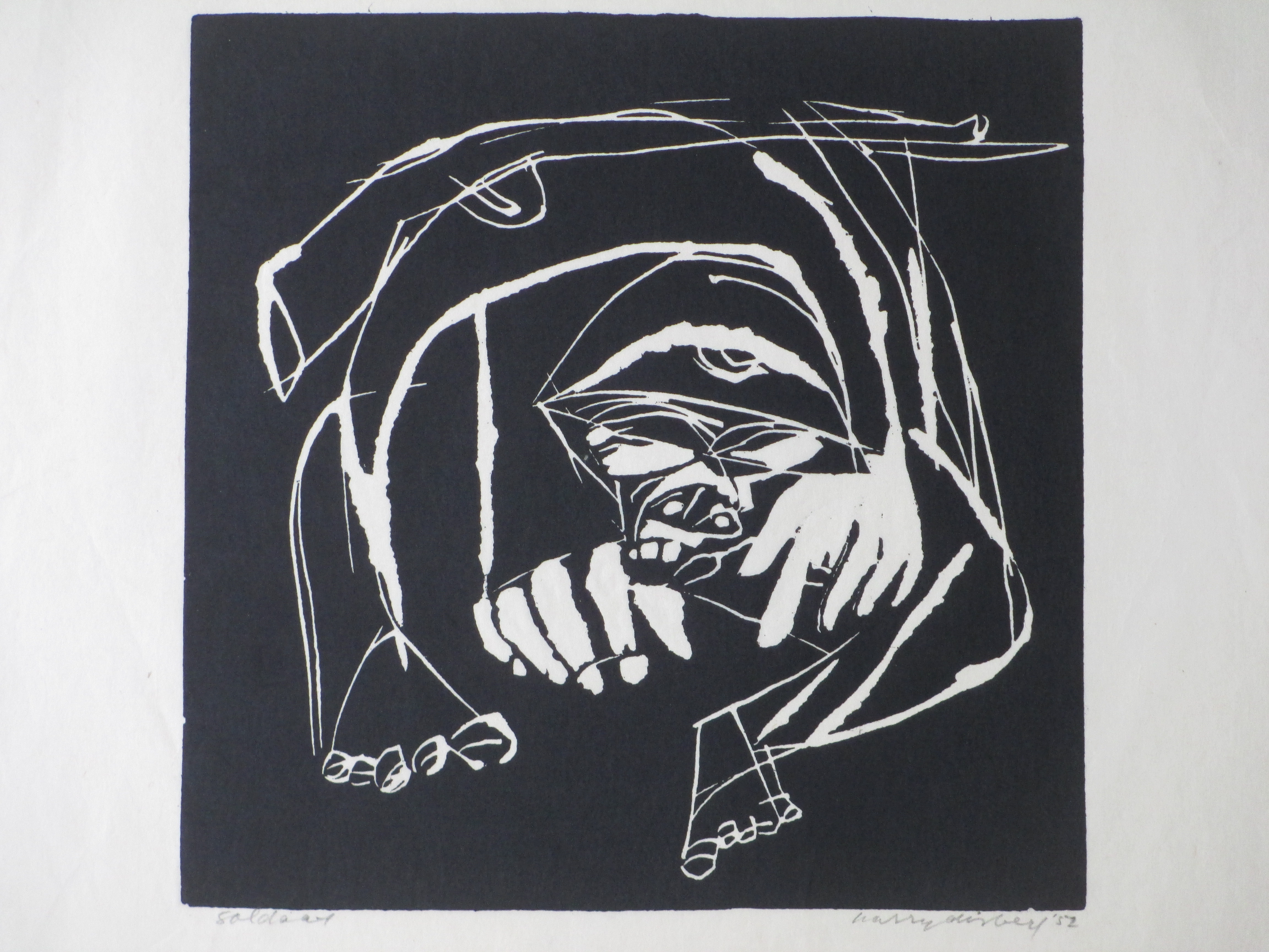 Harry Disberg - Soldaat - Houtsnede verkocht voor € 75!
