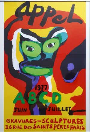 Karel Appel - Affiche tentoonstelling Parijs Zomer 1977 - ingelijst - zeer zeldzaam verkocht voor € 120!