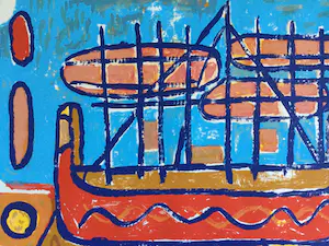 Meertje Kaal - Odysseusboot II | kleuren zeefdruk (13/75) - ingelijst kopen? Bied vanaf 35!