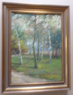 Tjerk Wielinga - PERSOON TUSSEN DE BOMEN / OLIEVERF DOEK / 48x38cm / KADER / SIG kopen? Bied vanaf 45!