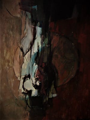 Niet of onleesbaar gesigneerd - Intrigerend abstract OLIEVERF "meneer Tienoppen" gesigneerd EUG.. kopen? Bied vanaf 1!