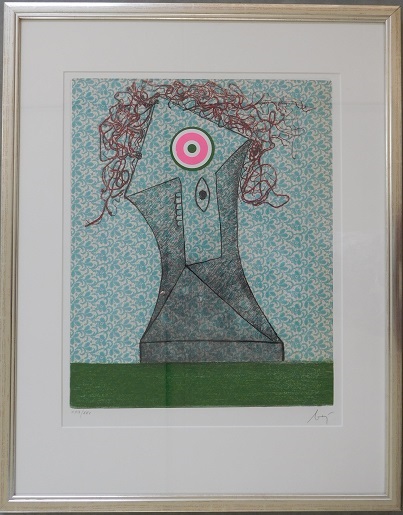 Enrico Baj - Dame op stoel - Ets/aquatint/diepdruk - gesigneerd - ingelijst verkocht voor € 250!