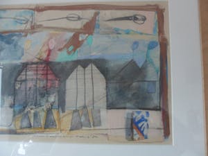 Susan Schildkamp - Gemengde techniek en collage op papier, Titel, "Het koekhuis lll kopen? Bied vanaf 50!