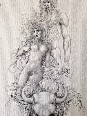 Raymond Bertrand - twee mooie (sur)realistische potlood/inkt tekening "naakten" gesigneerd kopen? Bied vanaf 67!