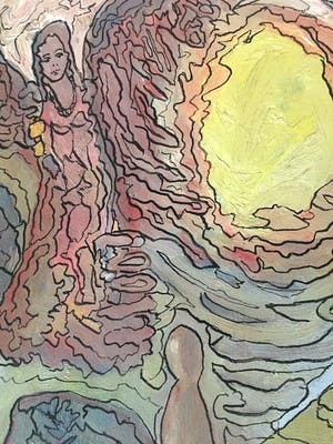 Kees van Es - Landschap met Engel - Olieverf op paneel kopen? Bied vanaf 40!