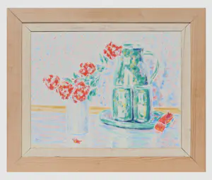 Hubert van Hille - Ingelijste olieverf op doek: Groene vaas en rode bloemen kopen? Bied vanaf 399!