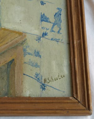 Niet of onleesbaar gesigneerd - Ingelijst, olieverf op board , stilleven “Aardewerk met bierpullen” kopen? Bied vanaf 1!