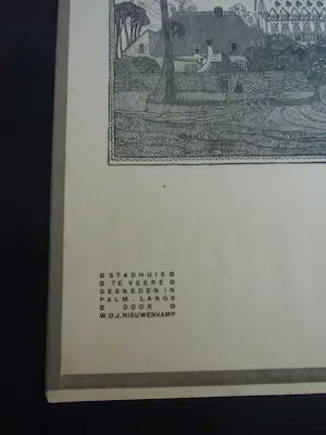 Wijnand Otto Jan Nieuwenkamp - STADHUIS TE VEERE /// HOUTSNEDE VAN W.O.J.NIEUWENKAMP kopen? Bied vanaf 40!