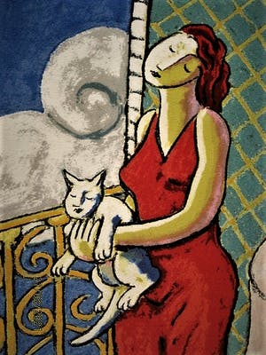 Jacques Tange - populair Rotterdams graficus - grote & gesigneerde Zeefdruk - "Domestic Animal" kopen? Bied vanaf 30!