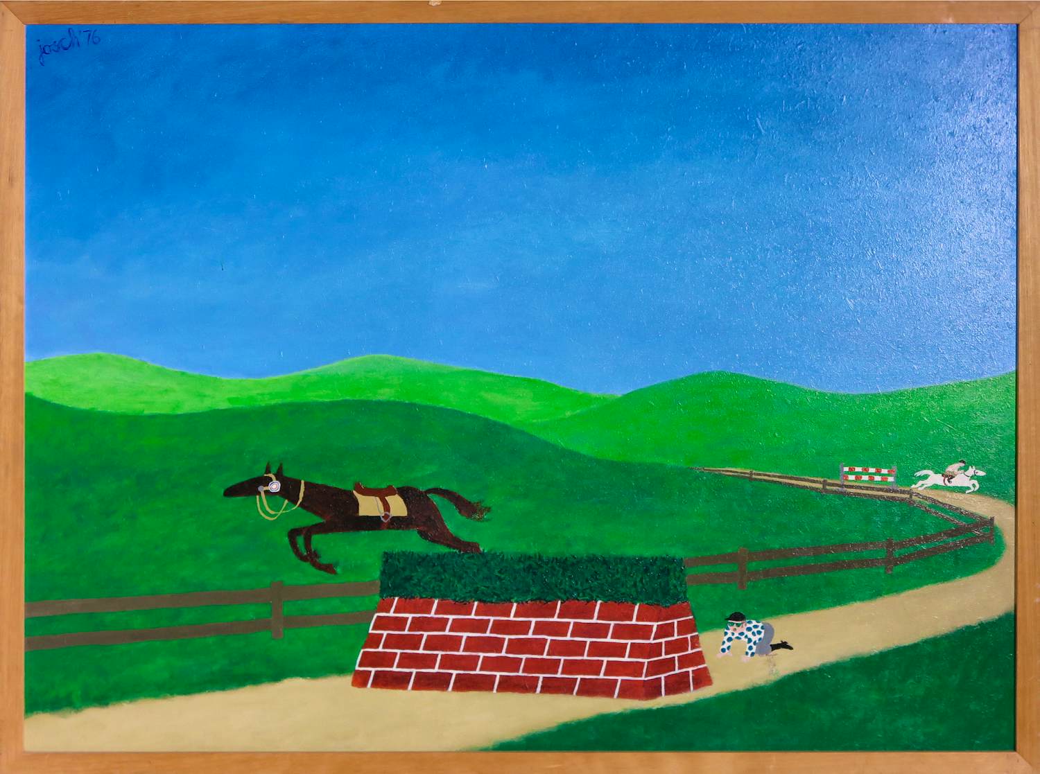Jos Lammers - Acryl op board, Gevallen ruiter - Ingelijst verkocht voor € 80!