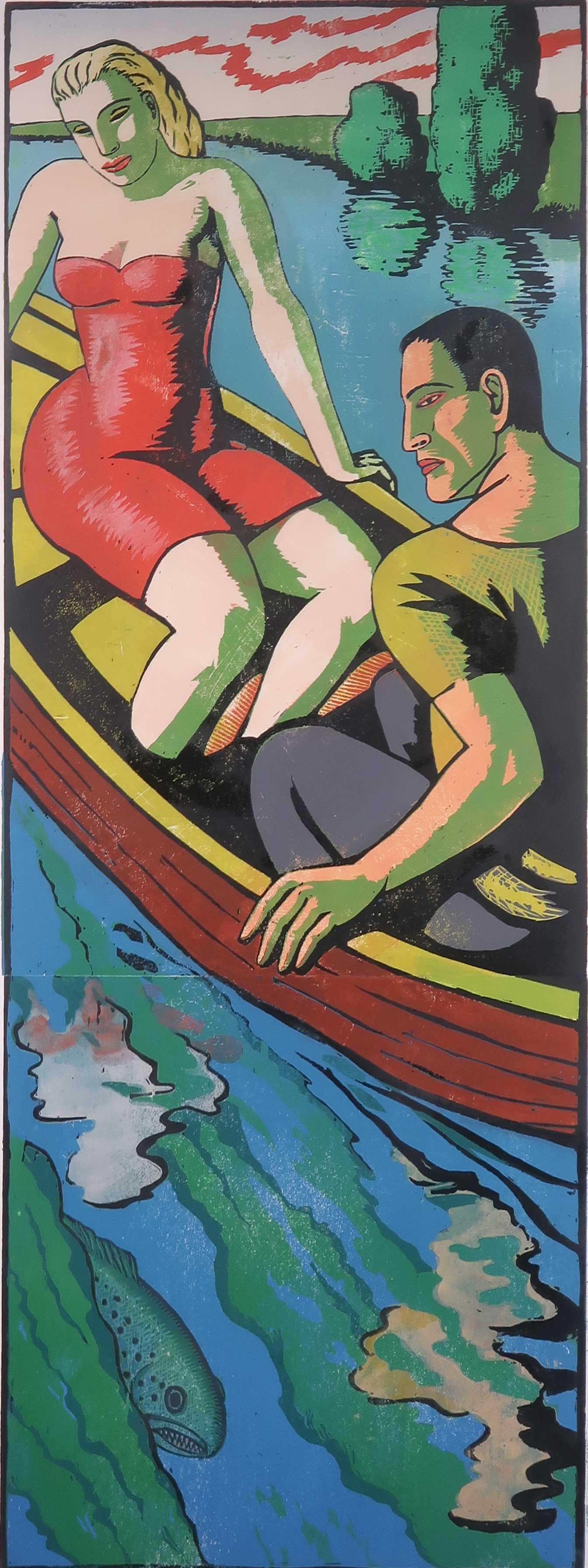 Leon Janssen - Houtsnede, Deep river - Ingelijst (Groot) kopen? Bied vanaf 80!