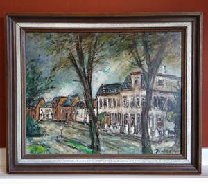 Niet of onleesbaar gesigneerd - (mogelijk Jeff Thewissen) - 1980 - Impressionistisch stadsgezicht kopen? Bied vanaf 1!