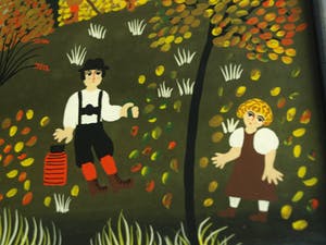 Renate Koblinger-Drobar - Achterglasschildering , Op een mooie herfstdag.. – ingelijst – ca 1980 kopen? Bied vanaf 45!