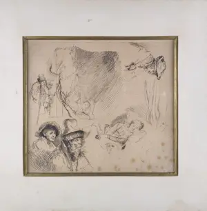 Rembrandt van Rijn - Sheet of studies, with a woman lying ill in bed kopen? Bied vanaf 250!
