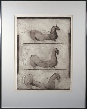 Sam Parabirsingh - Ets, Drie paarden - Ingelijst kopen? Bied vanaf 1!