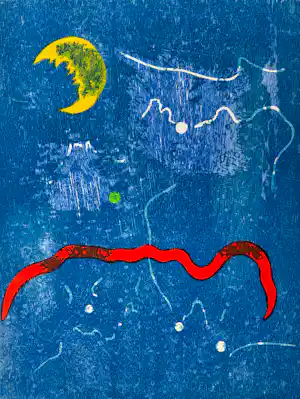 Jef Diederen - handgesigneerde kleurenhoutsnede | 'Hemel bij nacht' | 1988 verkauft für € 70!