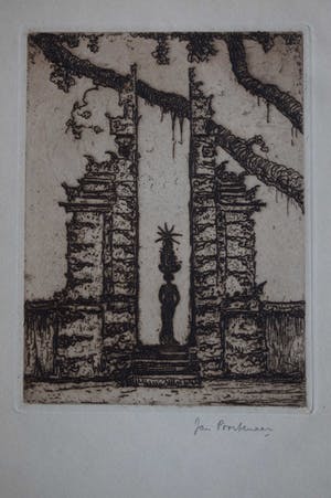 Jan Poortenaar - Ets - Tempelpoort Bali kopen? Bied vanaf 50!