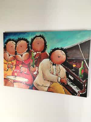 Theo Broeren - Glicée met acryl op doek ‘ Piano spelen ‘ ( GROOT ) verkocht voor € 110!