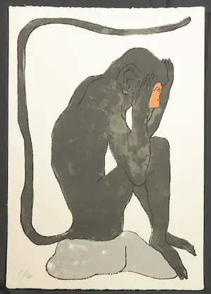 Niet of onleesbaar gesigneerd - Litho, Aap kopen? Bied vanaf 1!