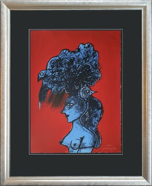Corneille - "Femme, chat et oiseau" - Groot - Nieuw ingelijst kopen? Bied vanaf 690!