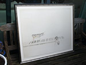 Corstiaan de Vries - (Kleur)potlood-tekening , Sprinkhaan en Bij op piano – ingelijst – 94 x 80 cm kopen? Bied vanaf 1!