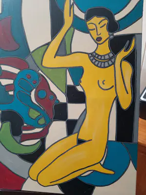 Patricia Kleyman - Acryl op doek. Titel,Une belle Histoire entre la Jeune fille Nue et le Poisson kopen? Bied vanaf 160!