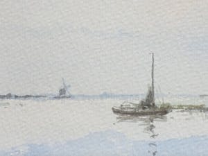 Frans de Nocker - Hollands plasgezicht met boot en molen - Gemengde techniek kopen? Bied vanaf 50!