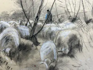 Anton Mauve (sr.) - Schapenherder met kudde schapen in winters landschap tussen bomen kopen? Bied vanaf 320!