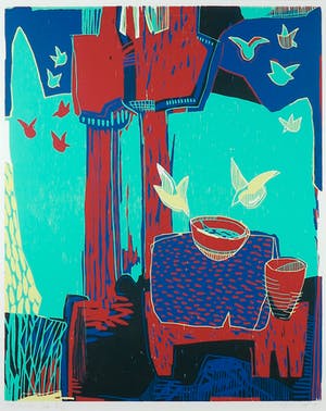 Diana van Hal - Linosnede, De Patio - Ingelijst kopen? Bied vanaf 35!