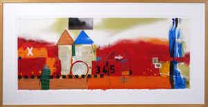 Theo Koster - Zeefdruk, Zonder titel (Liggend rood) - Ingelijst (Groot) verkocht voor € 35!