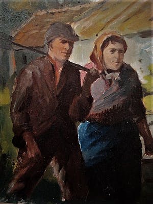 Niet of onleesbaar gesigneerd - olieverf op houten paneel schilderij "Na gedane arbeid" onduidelijk gesigneerd kopen? Bied vanaf 1!