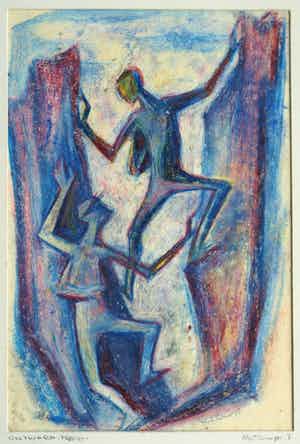 Klaas Pijlman - Ingelijste pastel , “Alba di Canazei” – Ontwerp fresco - 1958 verkocht voor € 35!