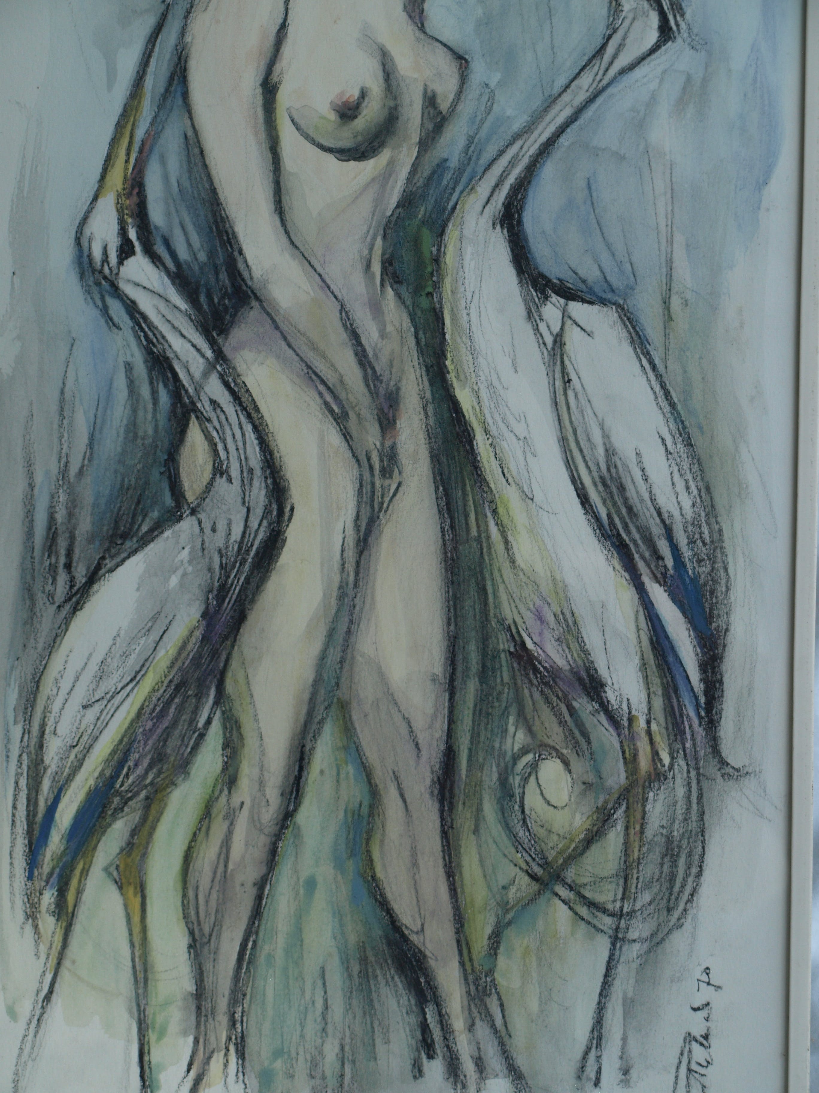 Klaas Pijlman - 2 Reigers met vrouw – pastel & aquarel – gesigneerd & ingelijst – 1970 kopen? Bied vanaf 35!