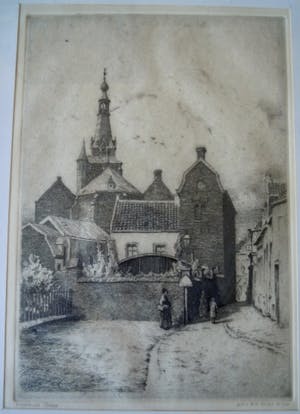 Hendrik de Laat - Originele ets stadsgezicht oud Tilburg centrum. LAATSTE KANS !!!!!!!! kopen? Bied vanaf 25!
