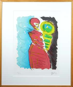 Karel Appel - Ets, Zonder titel - Ingelijst verkocht voor € 500!