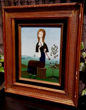 Suzanne Boland van de Weghe - Fluitspeelster, olieverf op paneel kopen? Bied vanaf 595!